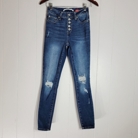 4/$20 Celebratity Pink Button-fly Stretch Distressed Skinny Jeans Size 25 - Picture 1 of 6